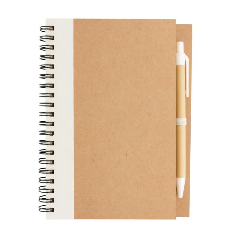 Cuaderno de espiral kraft con bolígrafo