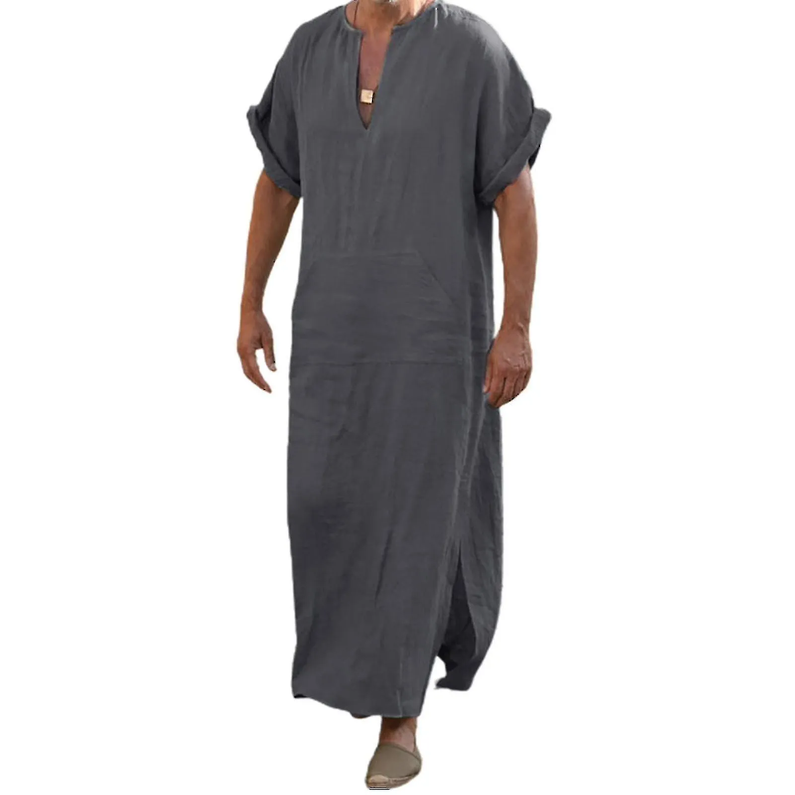 DEEP VNECK MEN ROBE SHORT LOOSE ROBE ROPA TRADICIONAL