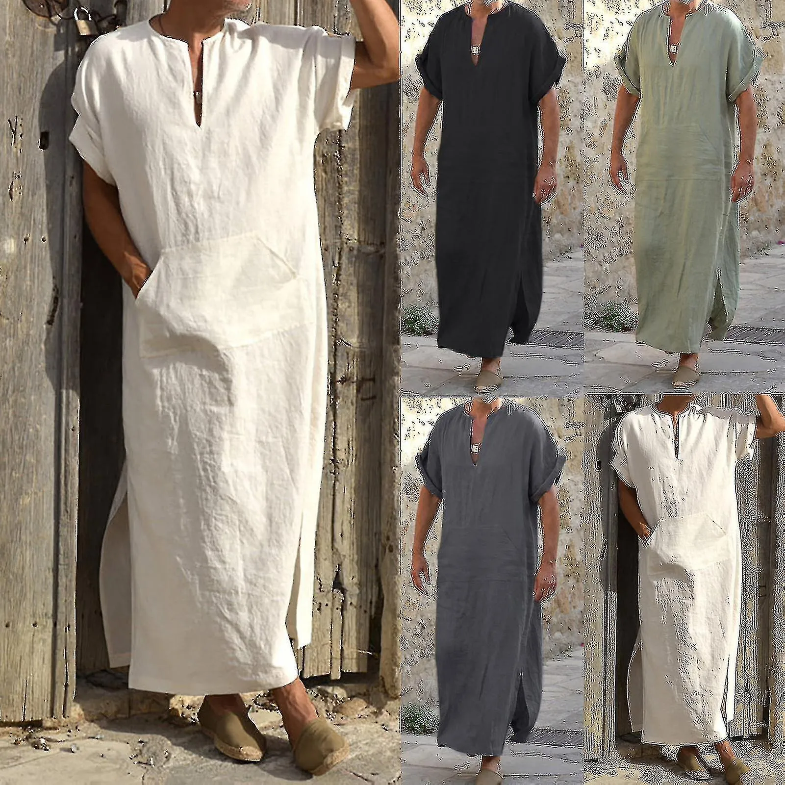 DEEP VNECK MEN ROBE SHORT LOOSE ROBE ROPA TRADICIONAL
