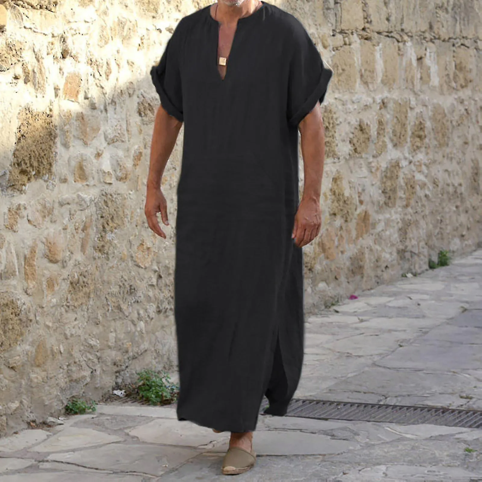 DEEP VNECK MEN ROBE SHORT LOOSE ROBE ROPA TRADICIONAL