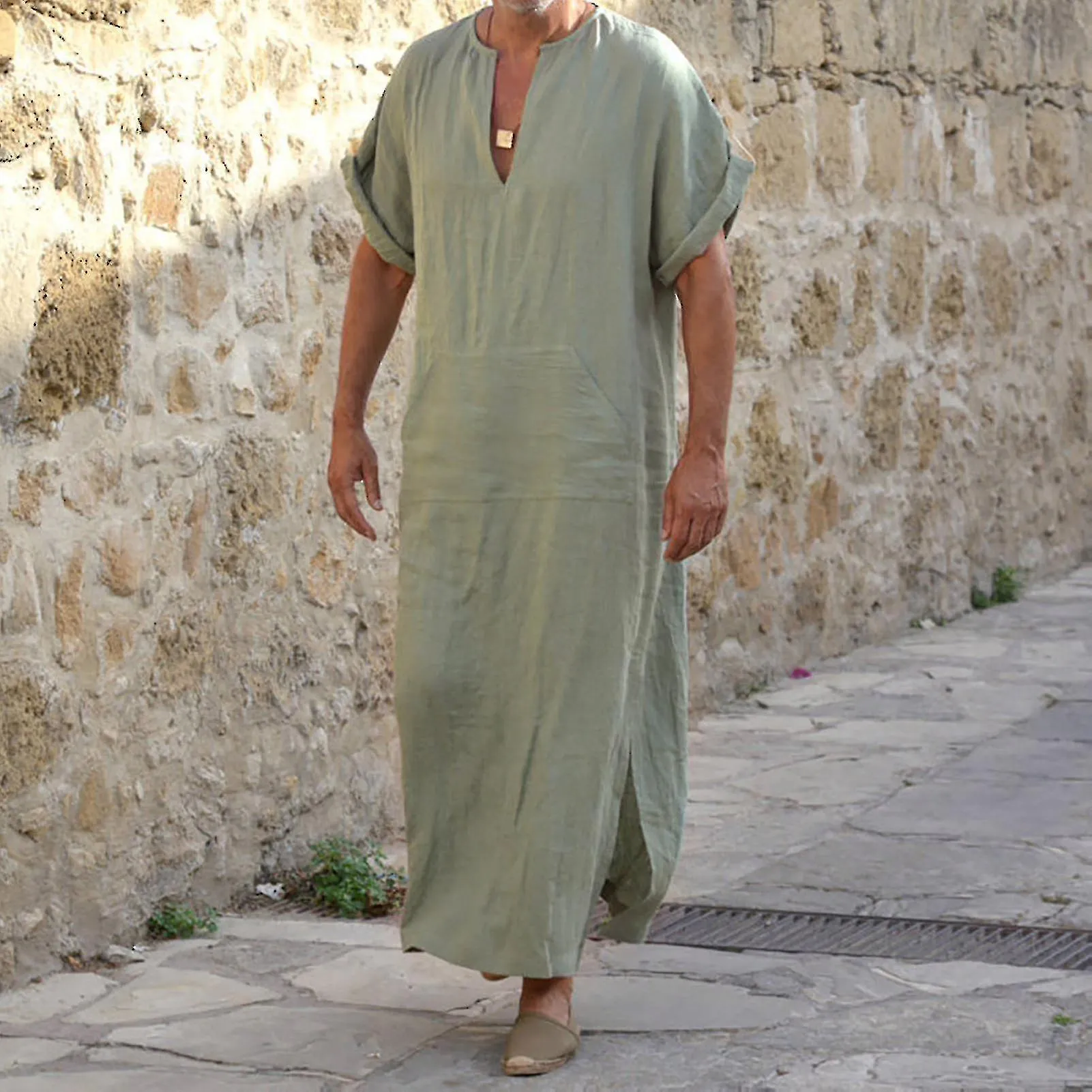 DEEP VNECK MEN ROBE SHORT LOOSE ROBE ROPA TRADICIONAL