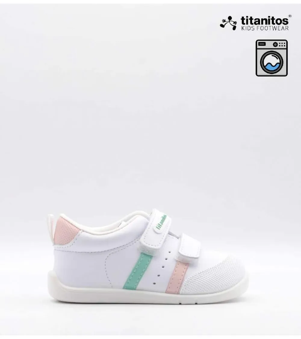 DEPORTIVOS TITANITOS VELCRO AMANCIO BLANCO Y ROSA LAVABLES