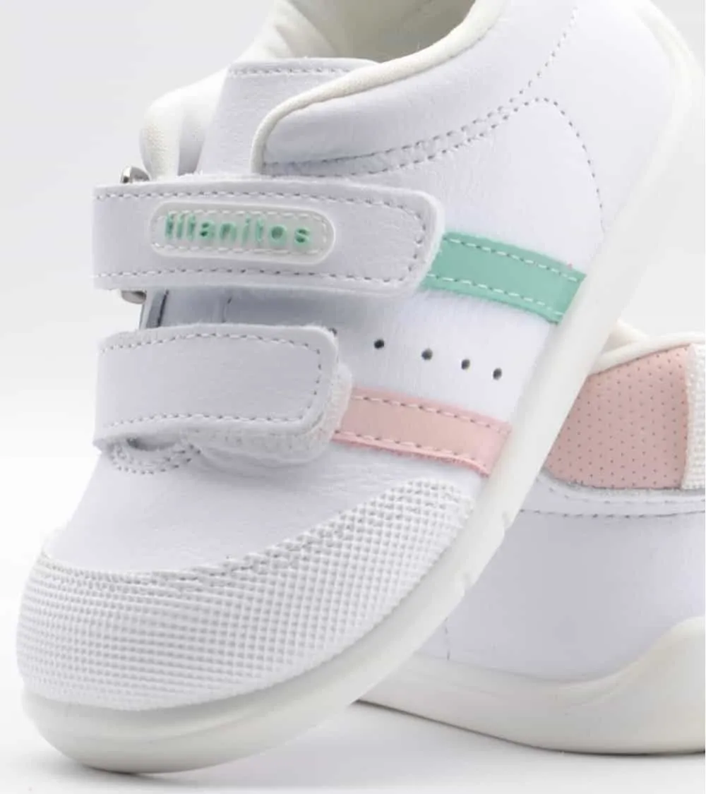 DEPORTIVOS TITANITOS VELCRO AMANCIO BLANCO Y ROSA LAVABLES
