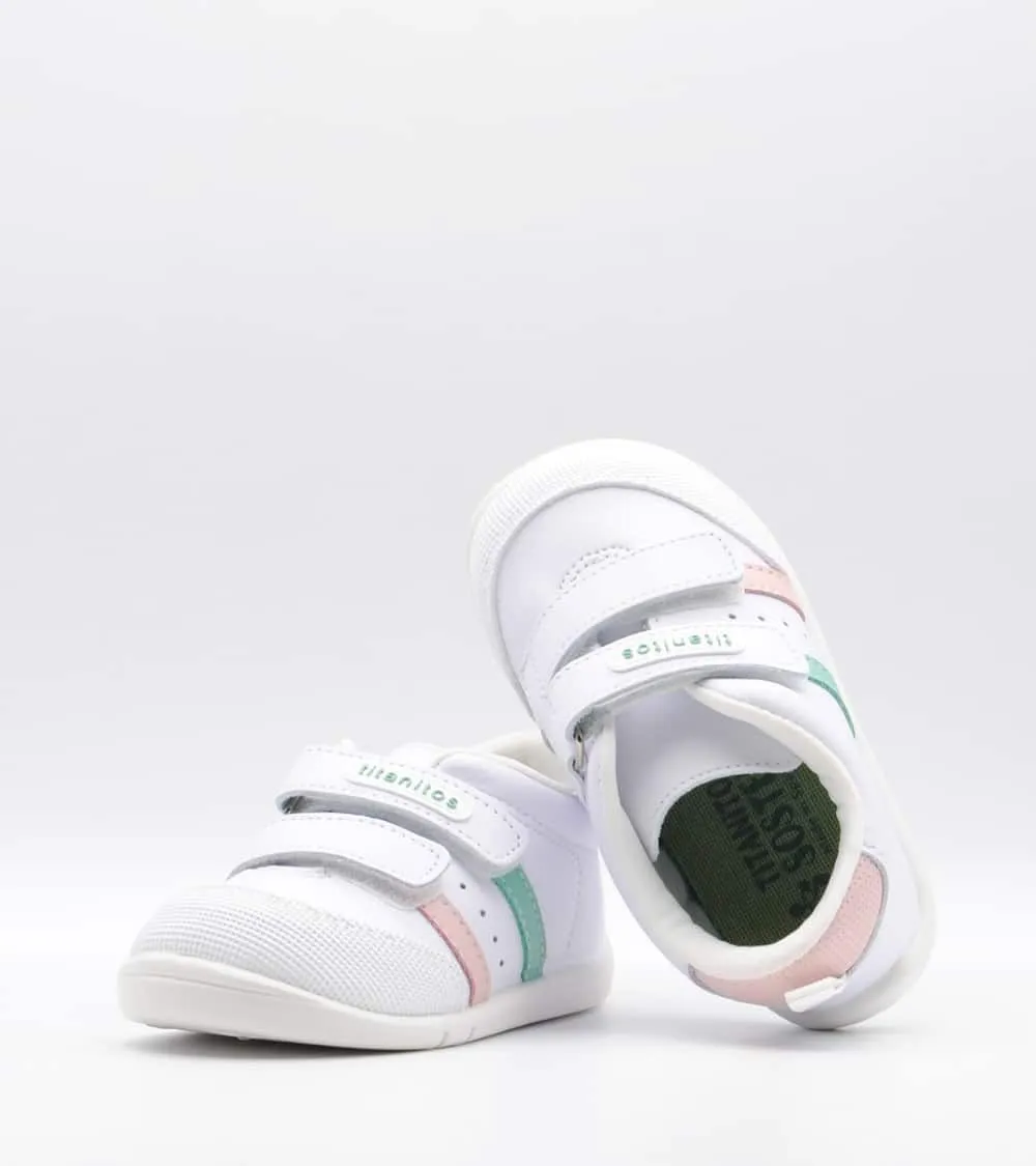 DEPORTIVOS TITANITOS VELCRO AMANCIO BLANCO Y ROSA LAVABLES