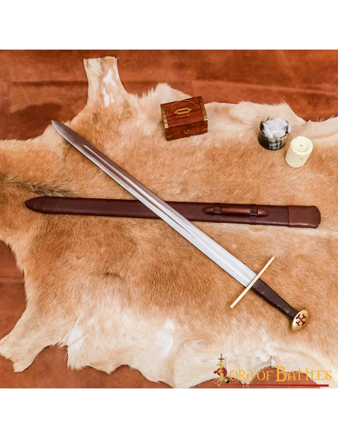 Espada funcional Templaria a una mano con pomo de nuez