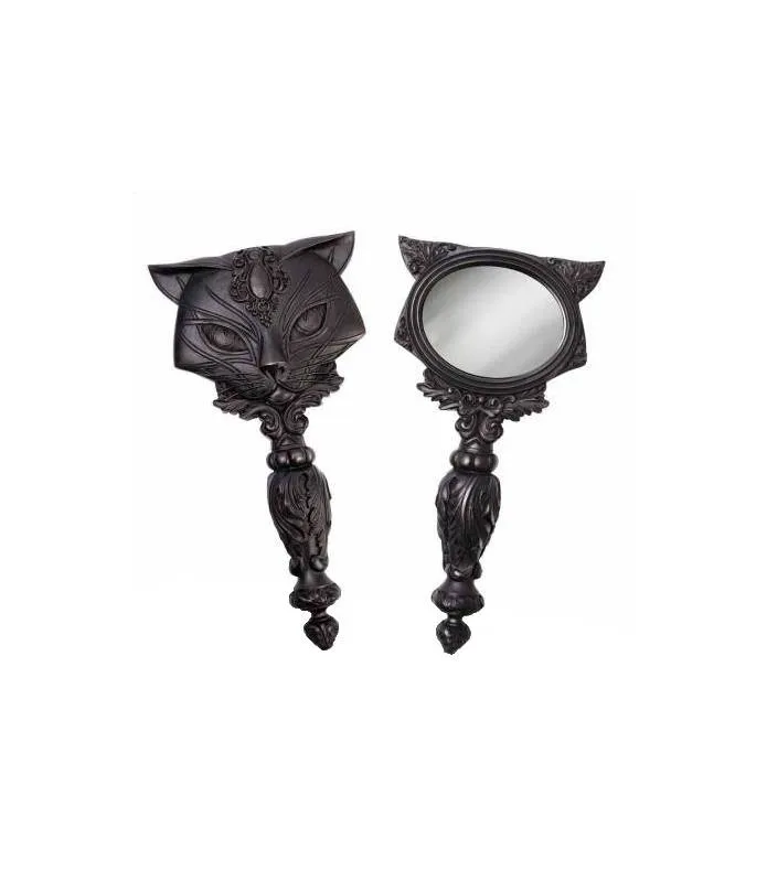 Espejo de mano de resina Gato negro Black Sacred Cat hand mirror by Alchemy V64B