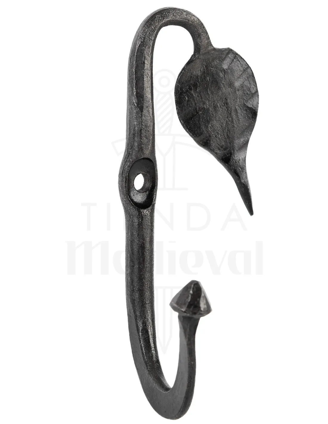Gancho de pared forjado a mano con hoja (10 cm.)