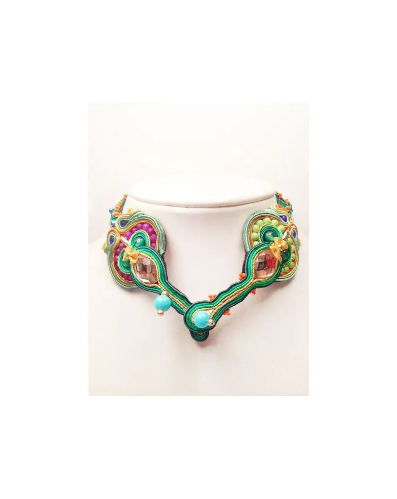 GARGANTILLA DE DISEÑO SOUTACHE,PEQ COJUNTO VERDE FLUOR