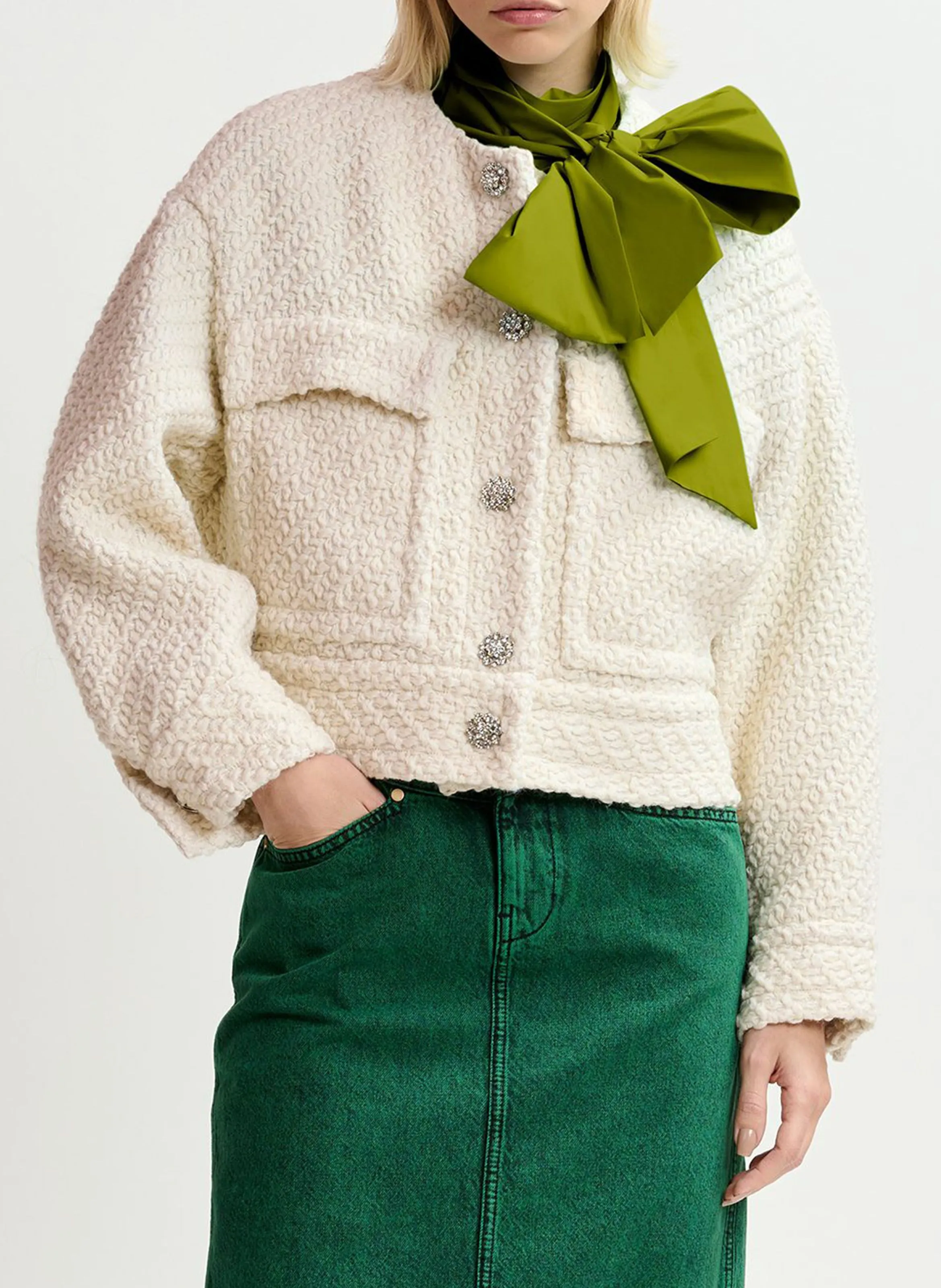GOUVEAU  CHAQUETA CORTA DE TWEED DE LANA MEZCLADA EN BLANCO