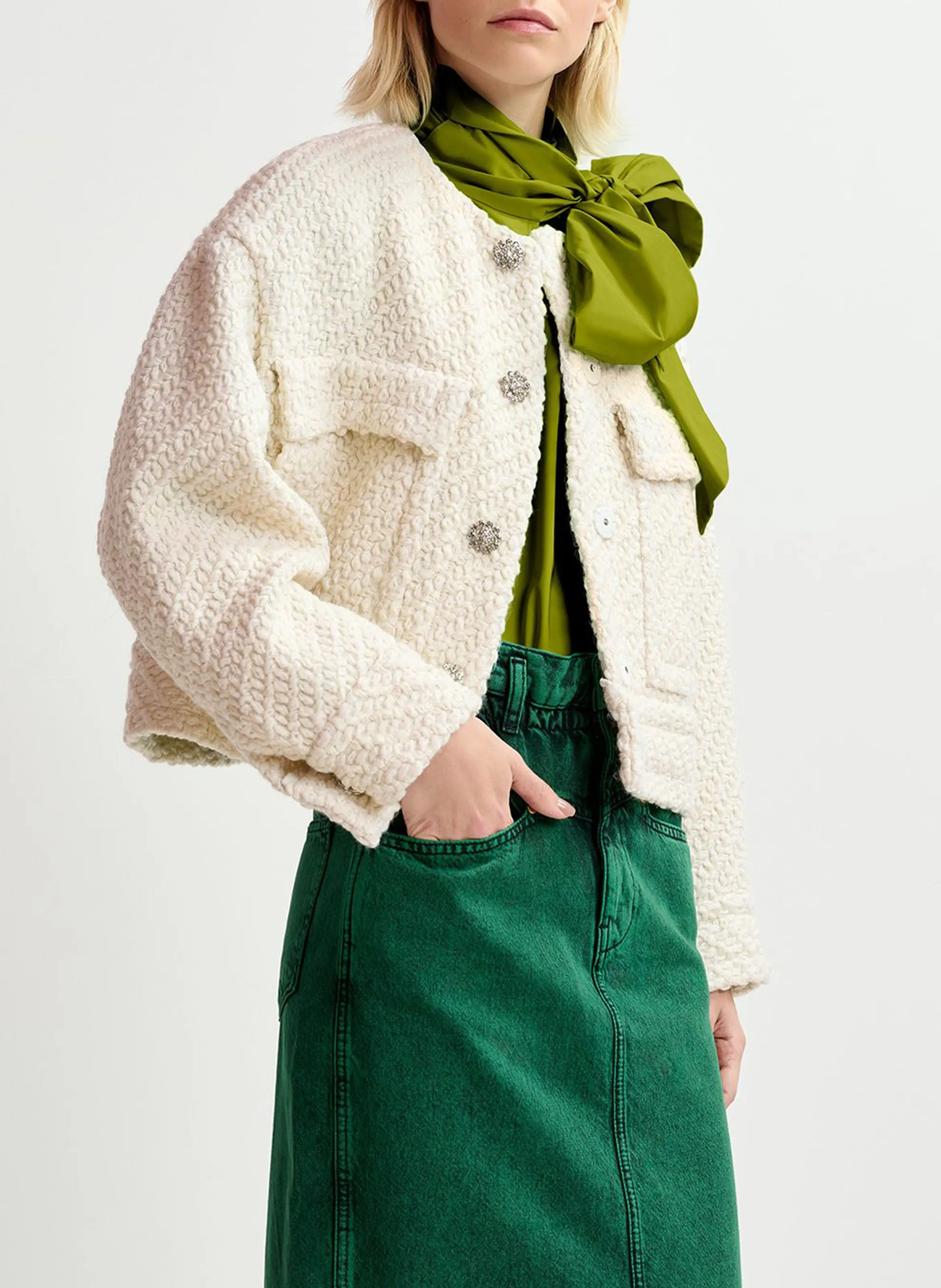 GOUVEAU  CHAQUETA CORTA DE TWEED DE LANA MEZCLADA EN BLANCO