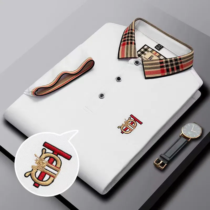High 2023 end bordado manga corta polo de algodón camiseta de los hombres ropa de moda coreana top de lujo de verano tamaño asiá