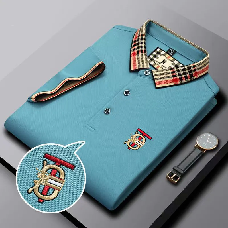 High 2023 end bordado manga corta polo de algodón camiseta de los hombres ropa de moda coreana top de lujo de verano tamaño asiá