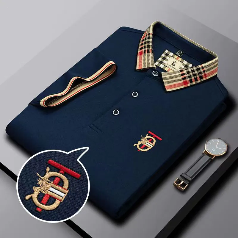 High 2023 end bordado manga corta polo de algodón camiseta de los hombres ropa de moda coreana top de lujo de verano tamaño asiá
