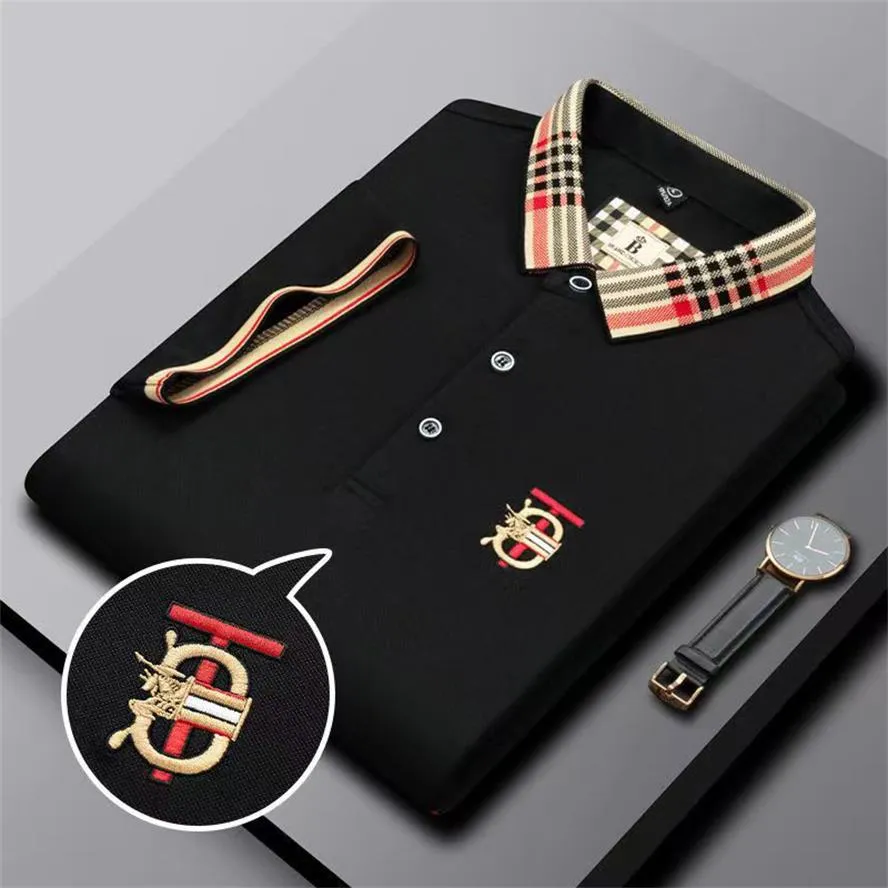 High 2023 end bordado manga corta polo de algodón camiseta de los hombres ropa de moda coreana top de lujo de verano tamaño asiá