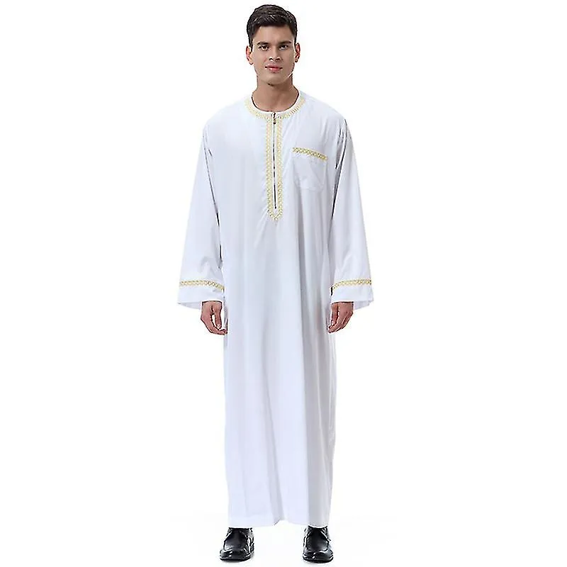 Hombre Musulmán Saudi Robe Dubai Long Zip Crew Neck Robe Top Thobe Ropa