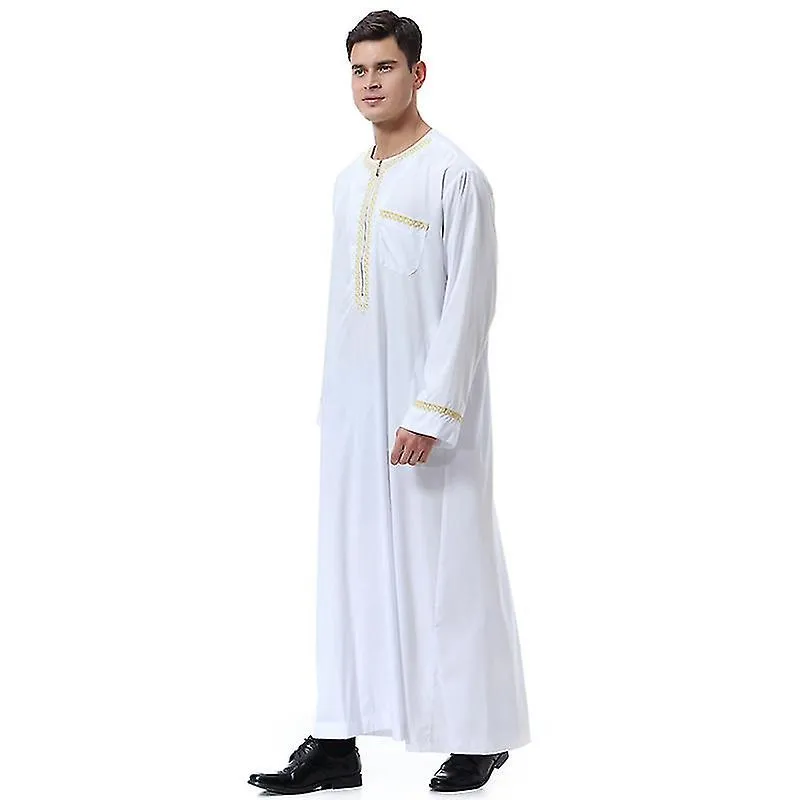 Hombre Musulmán Saudi Robe Dubai Long Zip Crew Neck Robe Top Thobe Ropa