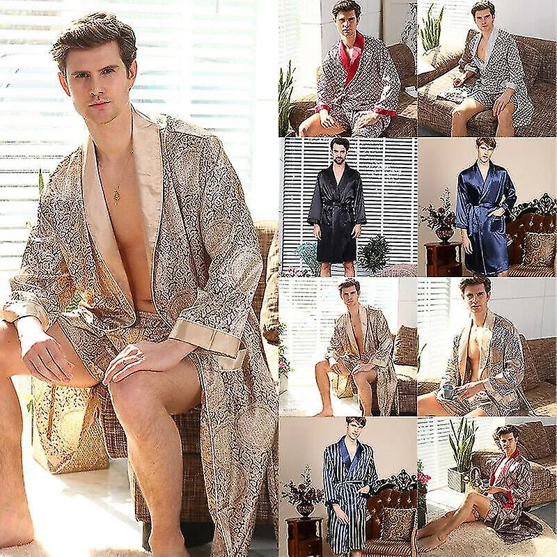 Hombre Satén Seda Pijama Lujo Kimono Albornoz Bata Bata Bata Pijamas Ropa de Estar por Casa DMW