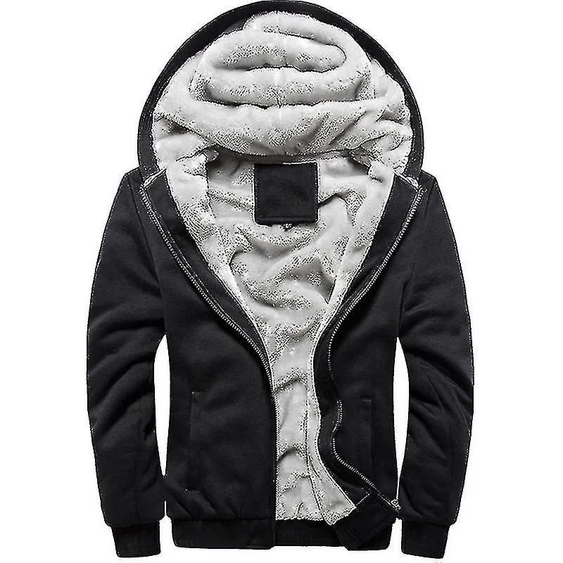 Hombres / negro Forro polar forrado chaqueta con capucha gruesa sudadera de invierno ropa exterior