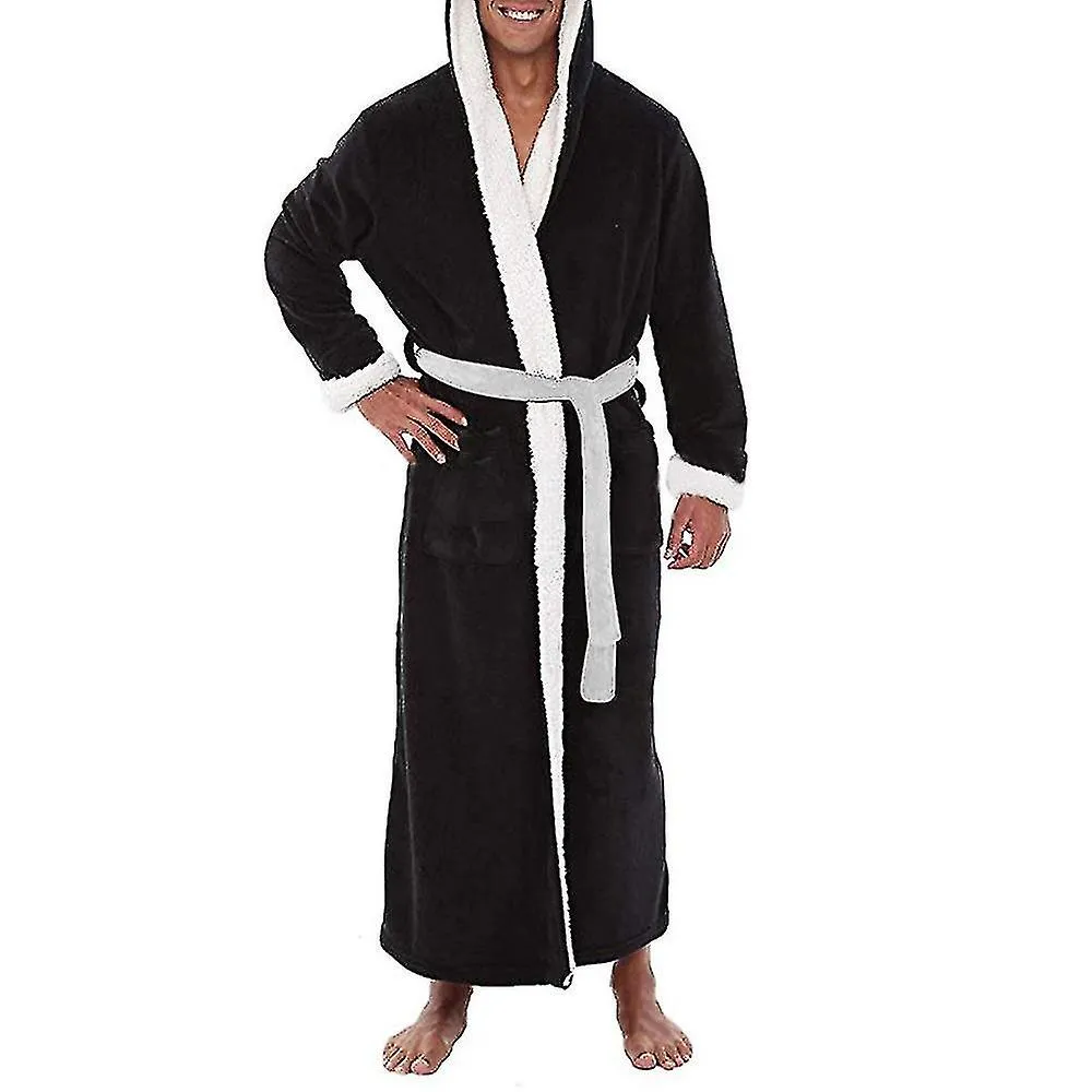 Hombres Albornoz largo con capucha Vestido Vestido camisón suave Camisón Ropa de dormir A