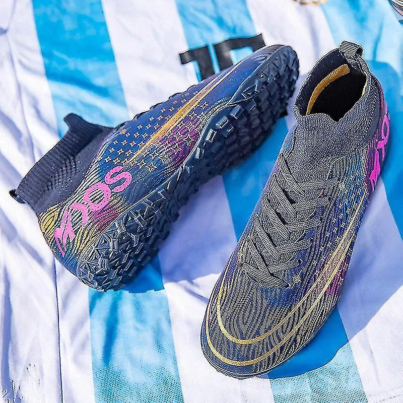 Hombres Zapatos de fútbol de césped artificial de caña alta Zapatos de fútbol transpirables para niños con cordones