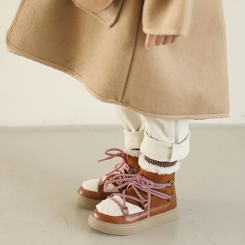 Invierno Niños Botas de nieve Gamuza Cuero genuino Bebé Niñas Botines Cálido Grueso Lana de cordero Moda Niños Zapatos escolares