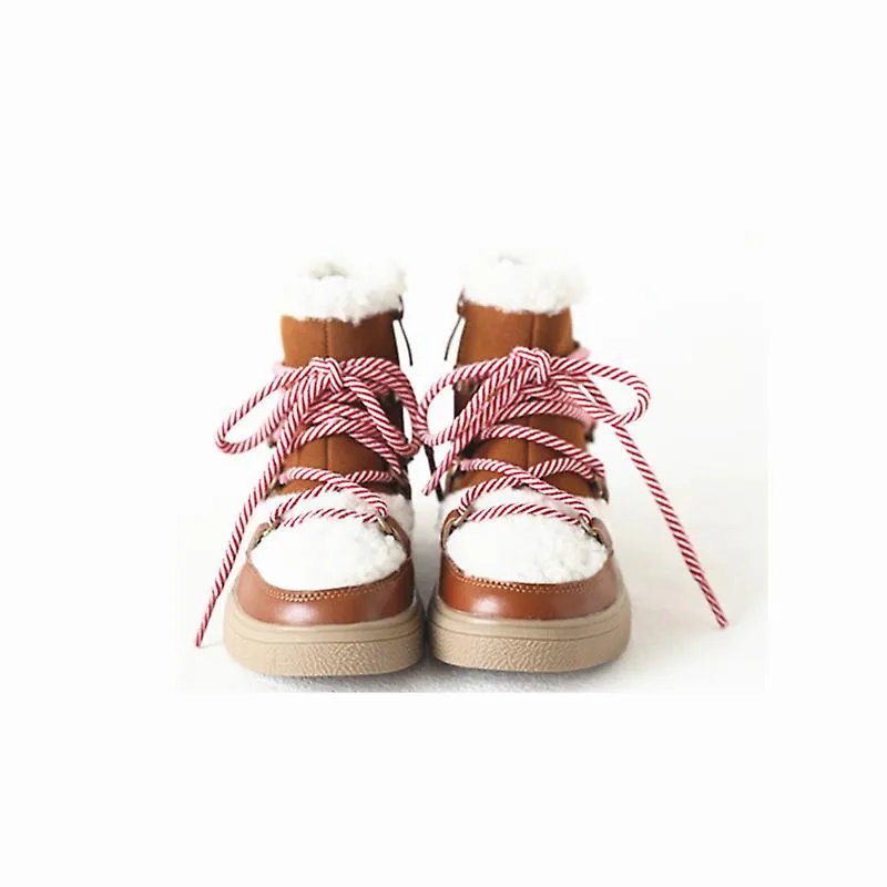 Invierno Niños Botas de nieve Gamuza Cuero genuino Bebé Niñas Botines Cálido Grueso Lana de cordero Moda Niños Zapatos escolares