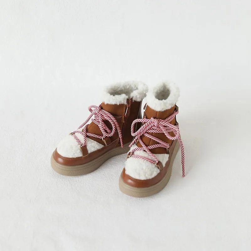 Invierno Niños Botas de nieve Gamuza Cuero genuino Bebé Niñas Botines Cálido Grueso Lana de cordero Moda Niños Zapatos escolares