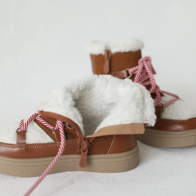 Invierno Niños Botas de nieve Gamuza Cuero genuino Bebé Niñas Botines Cálido Grueso Lana de cordero Moda Niños Zapatos escolares