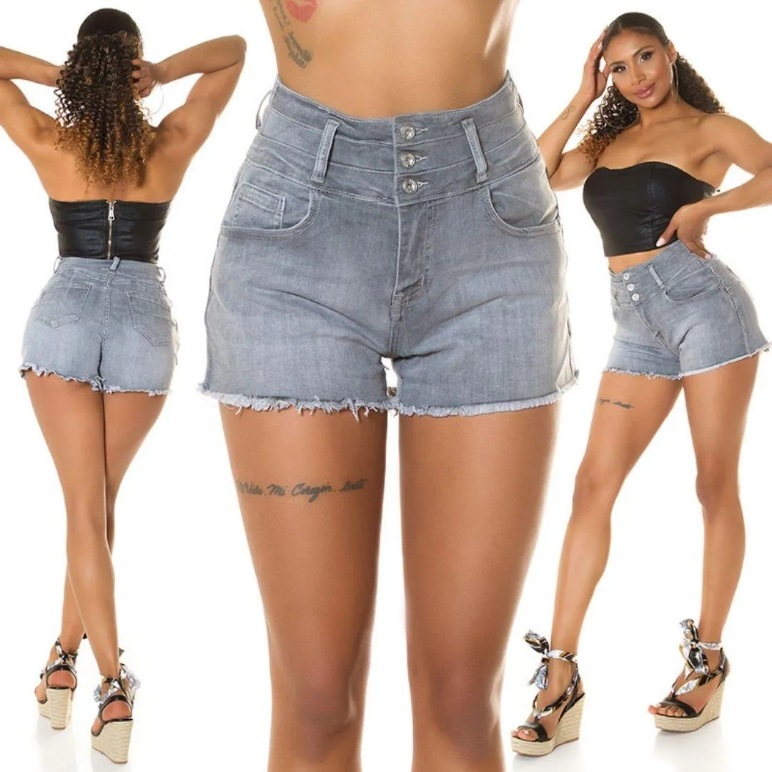 Jeans Cortos de Cintura Alta Moda 