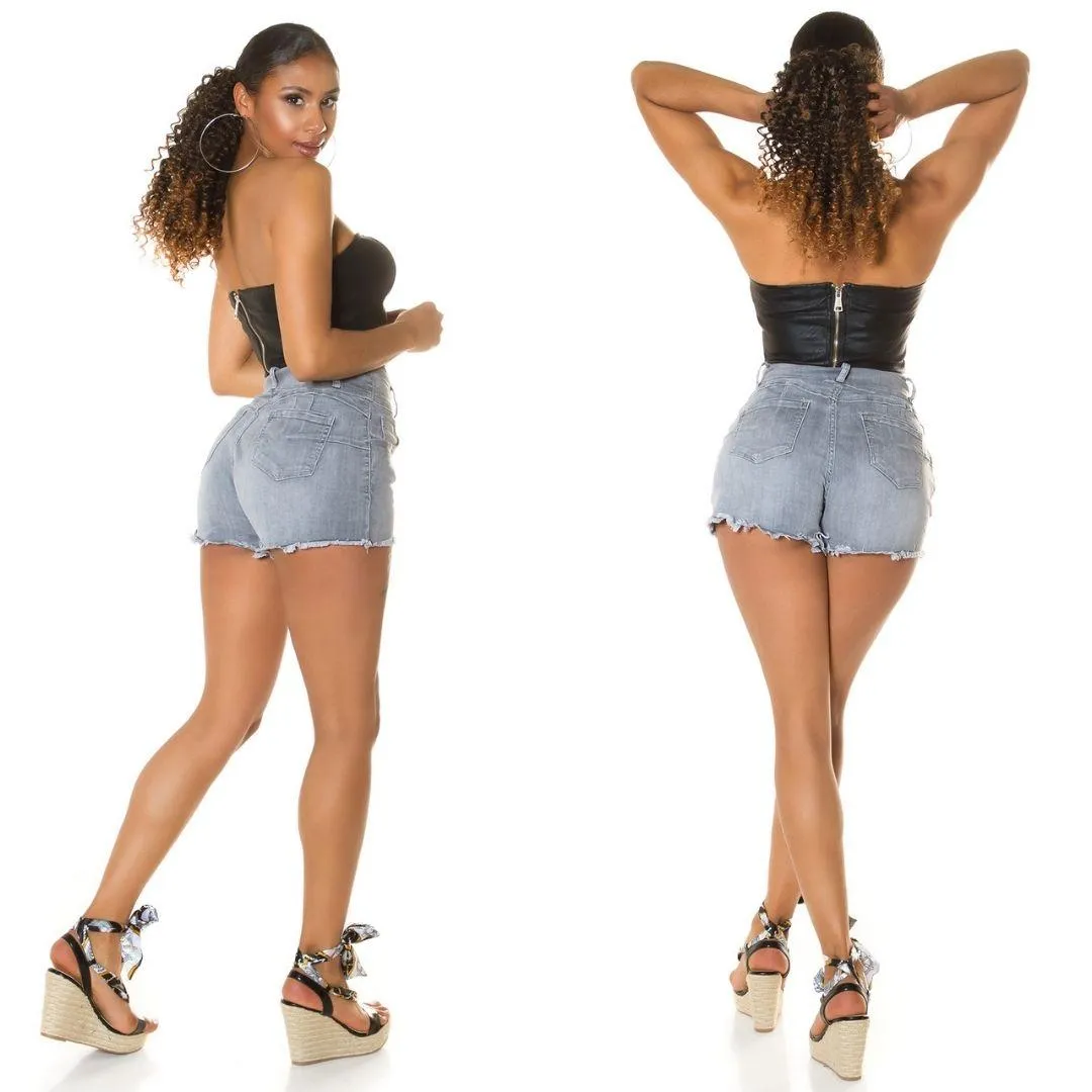 Jeans Cortos de Cintura Alta Moda 