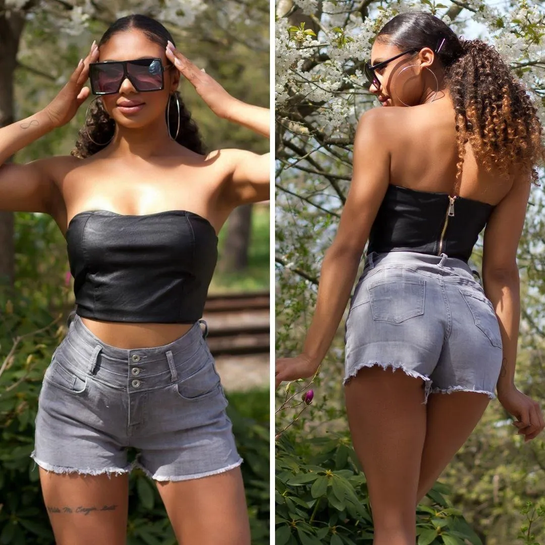 Jeans Cortos de Cintura Alta Moda 