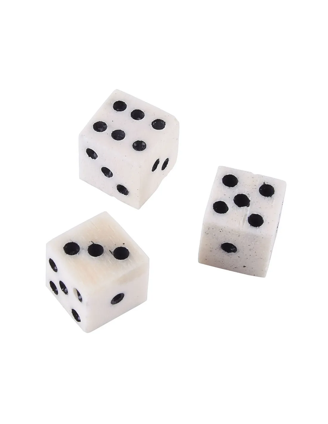 Juego de 3 dados de hueso, pulidos y pintados a mano