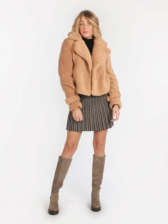 Le Youyou Chaqueta corta con osito de peluche para mujer