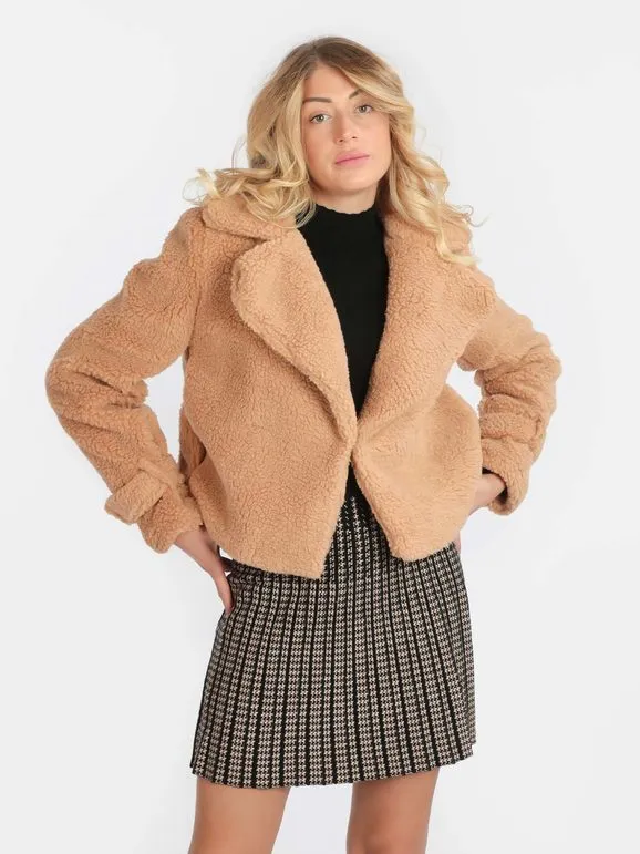 Le Youyou Chaqueta corta con osito de peluche para mujer