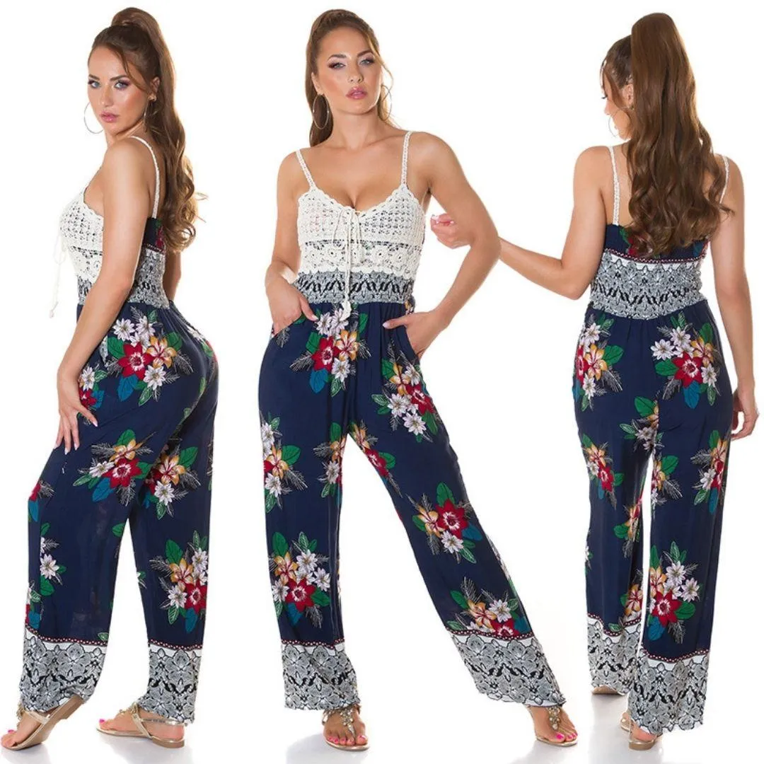 Mono Boho verano con bolsillos Azul