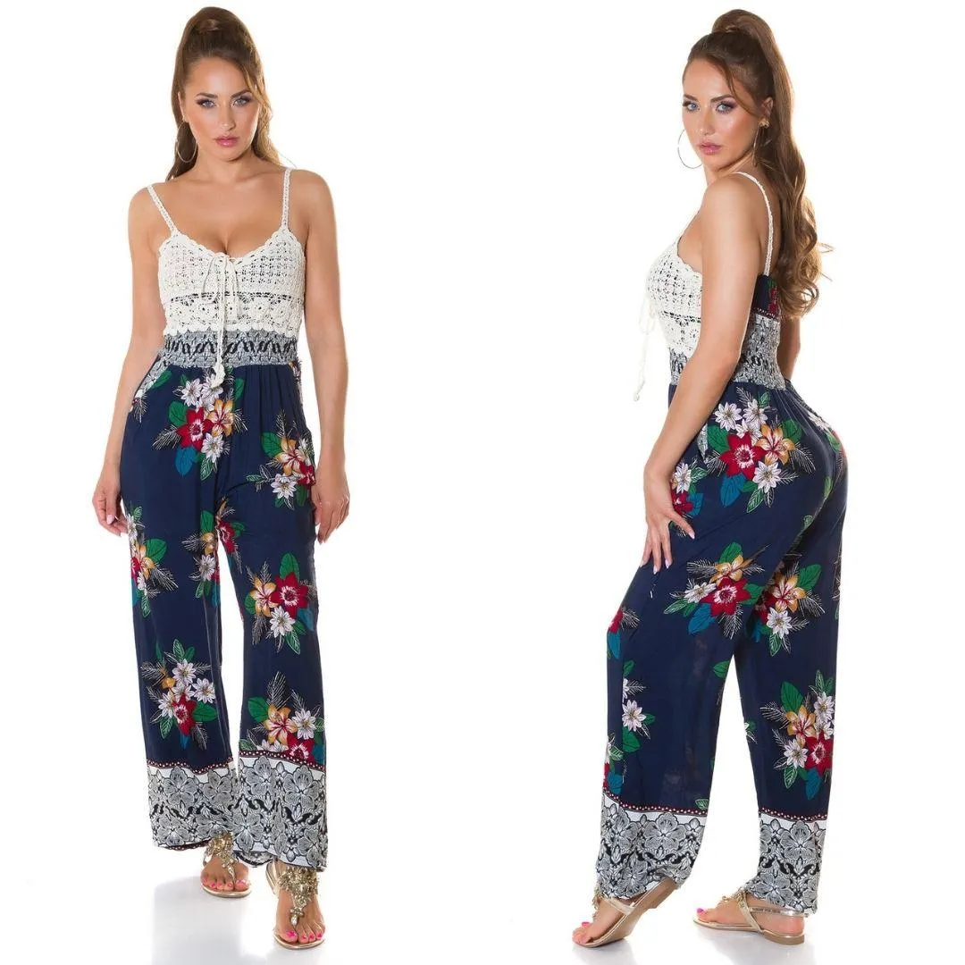 Mono Boho verano con bolsillos Azul