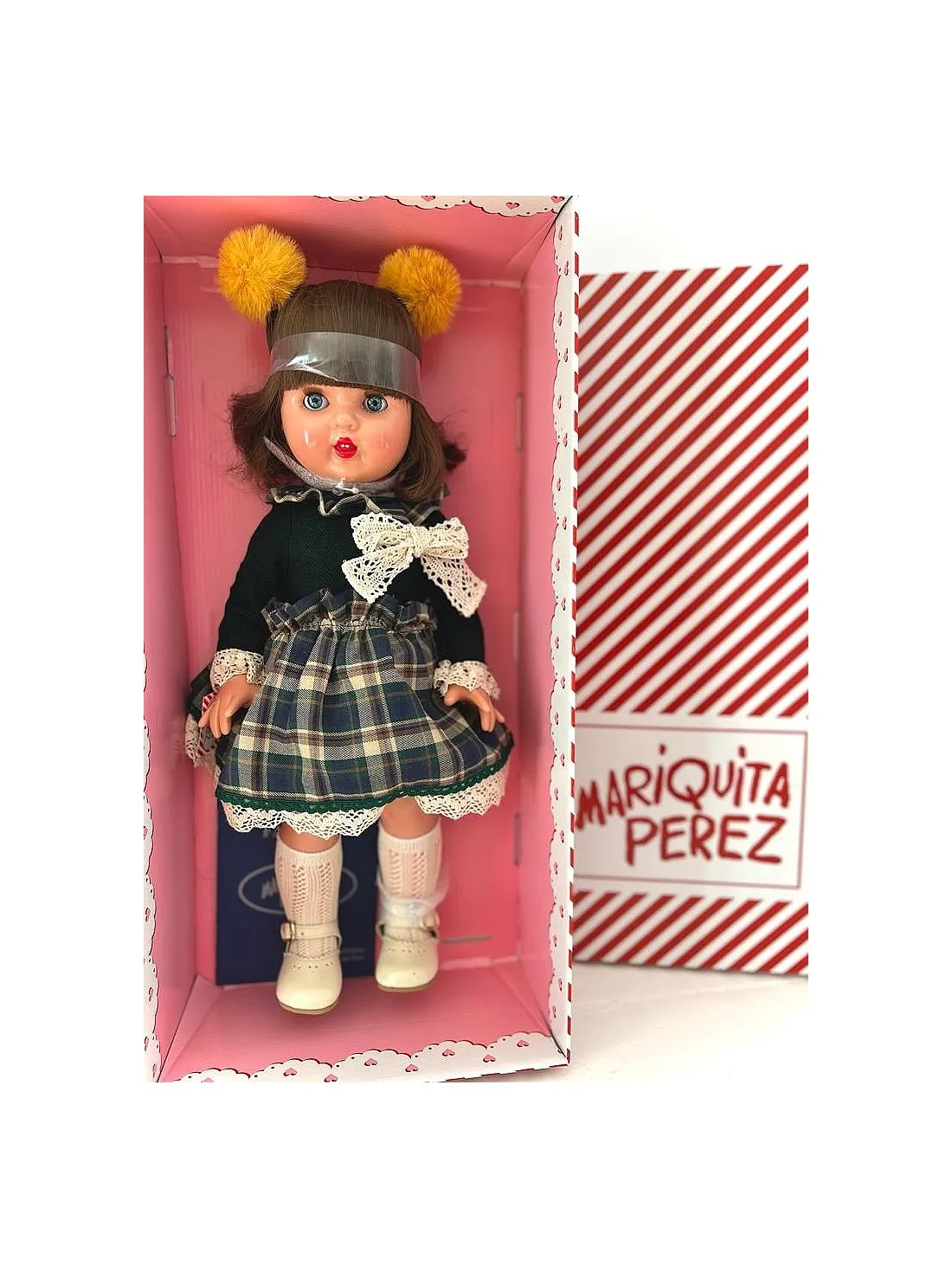 MUñECA MARIQUITA PéREZ CONJUNTO CUADROS VERDES  VINILO 50CM.