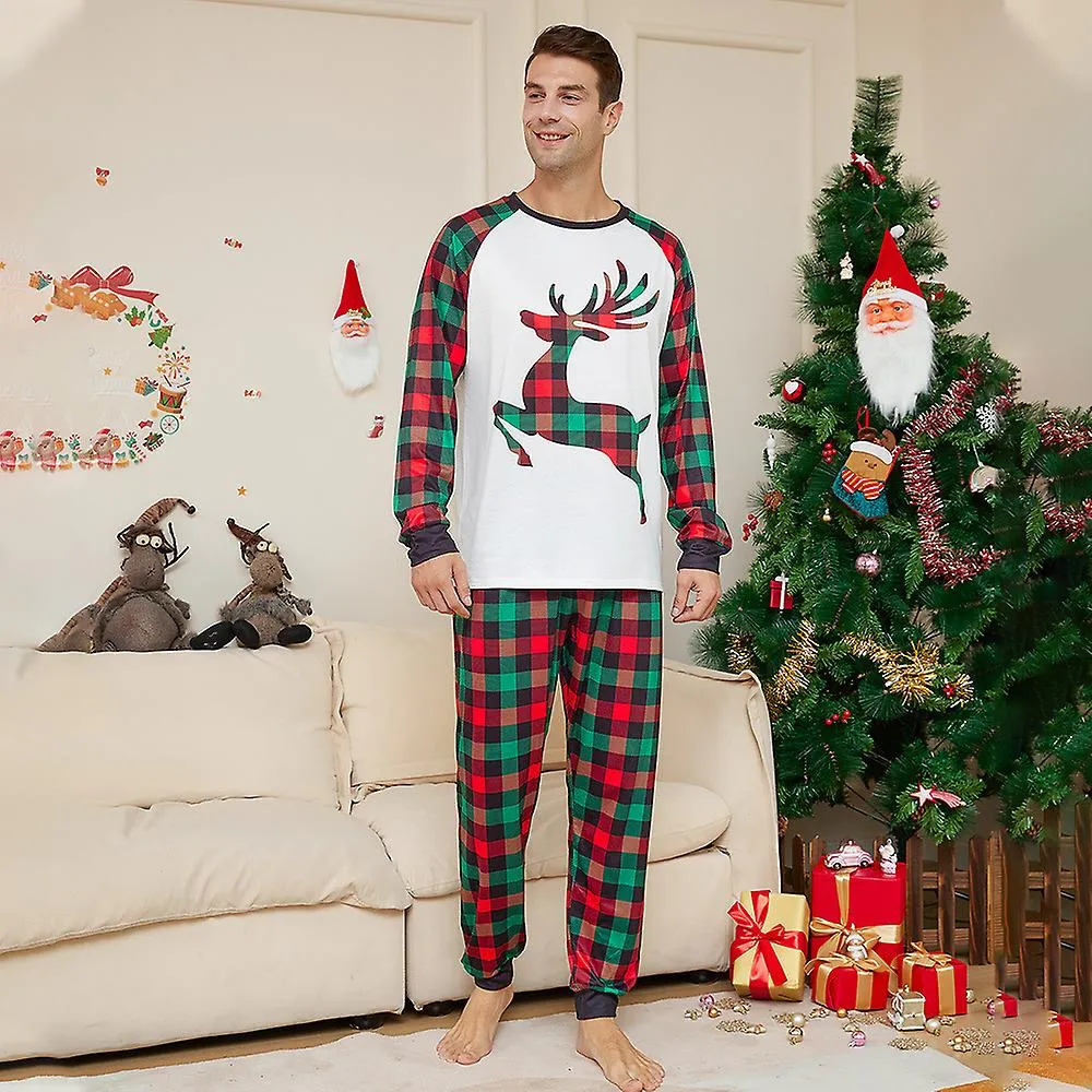 Navidad Familia A Juego Pijama Ropa De Dormir Navidad Estampado De Alce A Cuadros Niños Bebés Ropa De Dormir Adulto Pijamas Conj