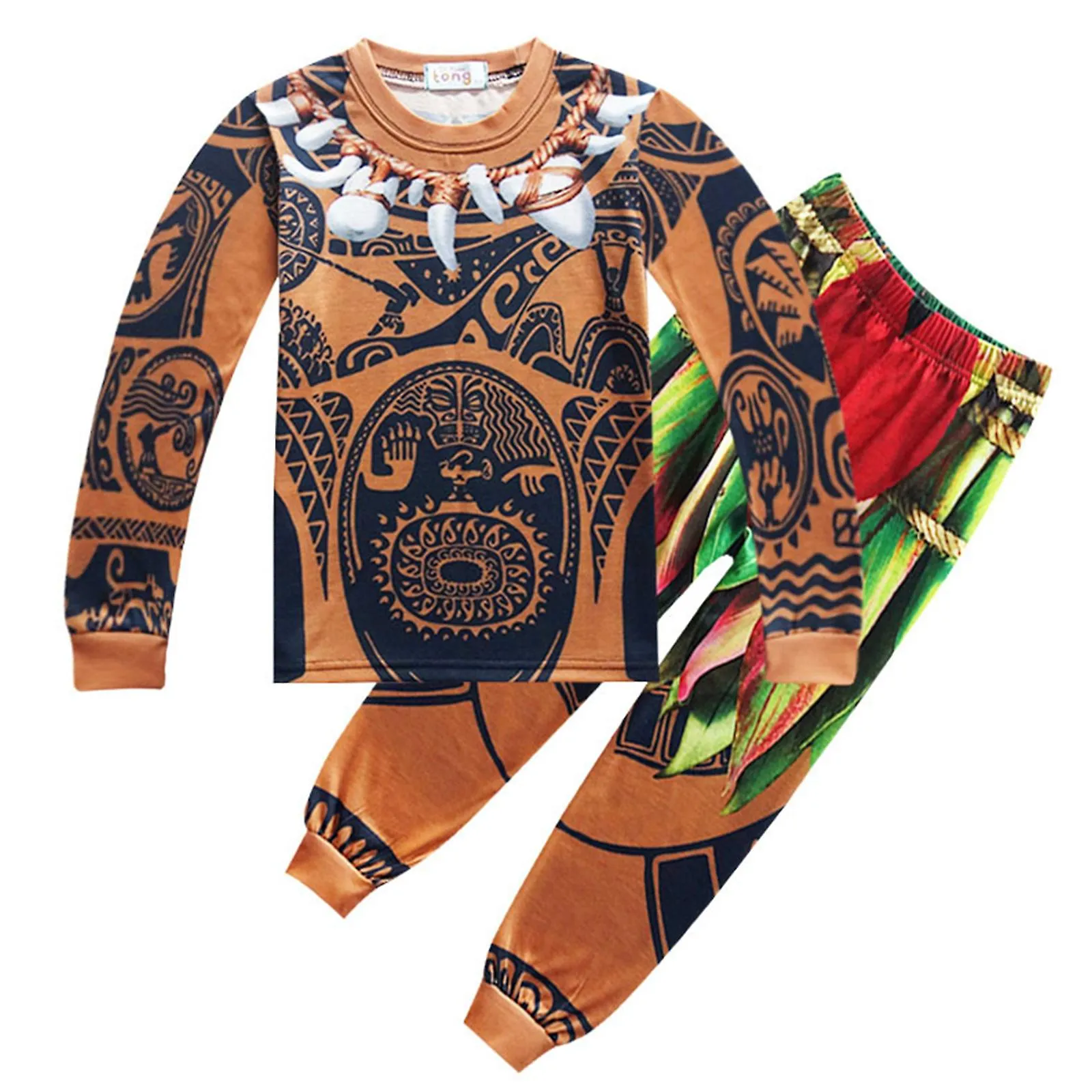 Niños Niños Moana Maui Disfraz Pijamas Pjs Manga Larga Ropa de Dormir Maui Tatuaje Pijamas Tops Con Fondos Conjuntos