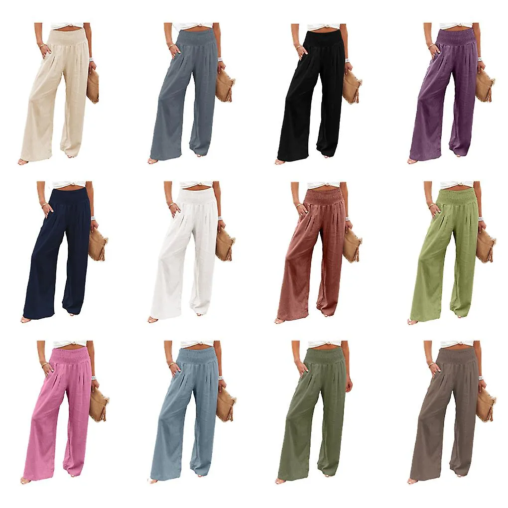 Pantalones de verano femeninos Bolsillos sueltos casual de pierna ancha Lounge Streetwear