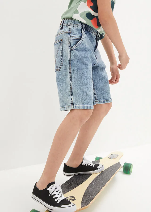Pantalón corto bombacho para niños en denim claro Denim claro
