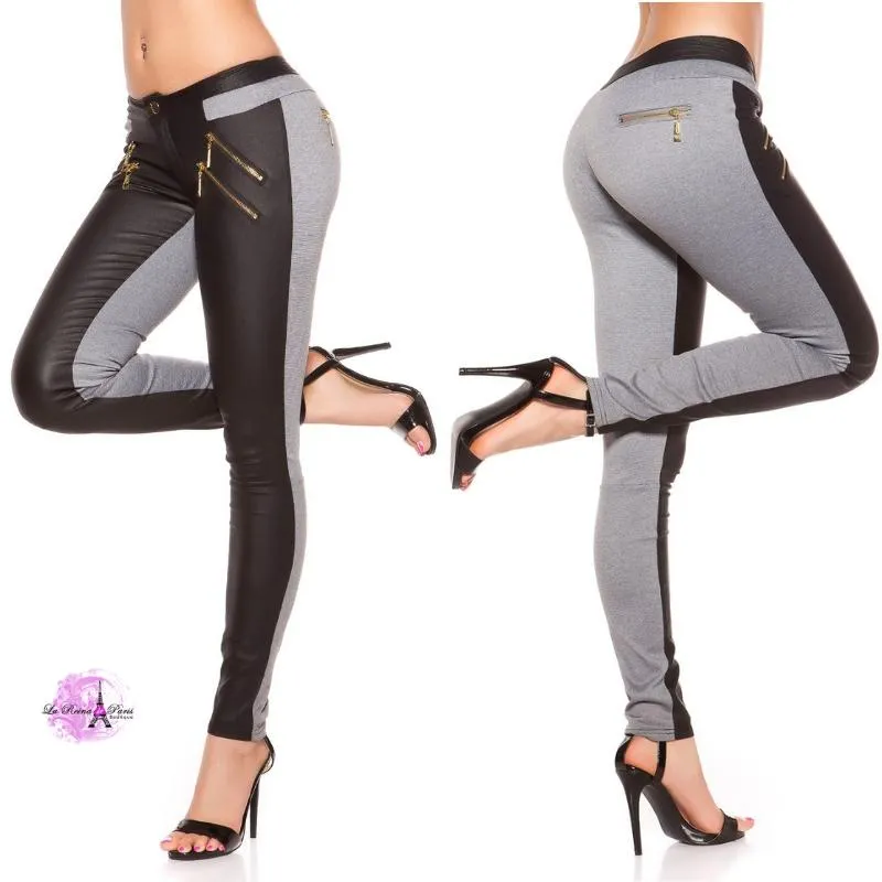 Pantalón de moda bicolor negro y gris