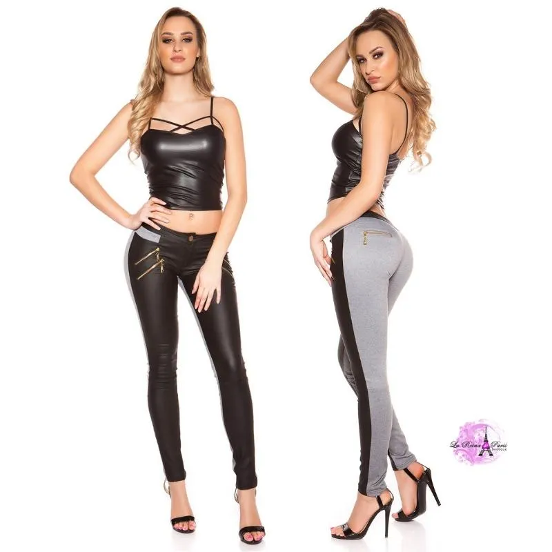 Pantalón de moda bicolor negro y gris