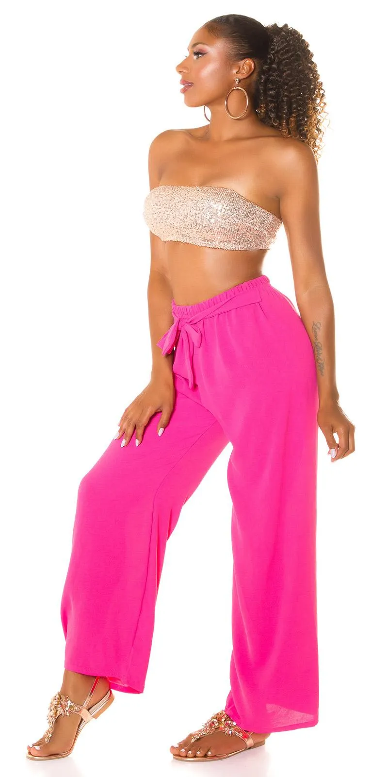 Pantalón Moda verano acampanado Rosa