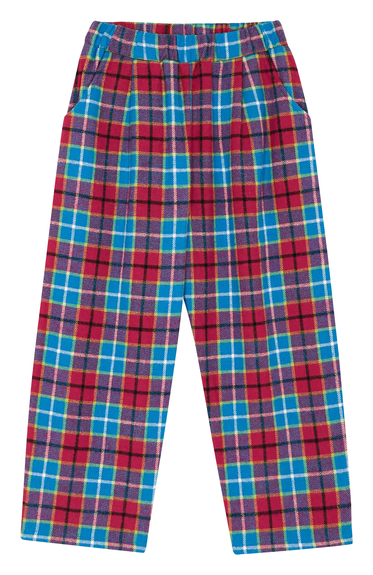 Pantalón recto de cuadros de algodón en azul