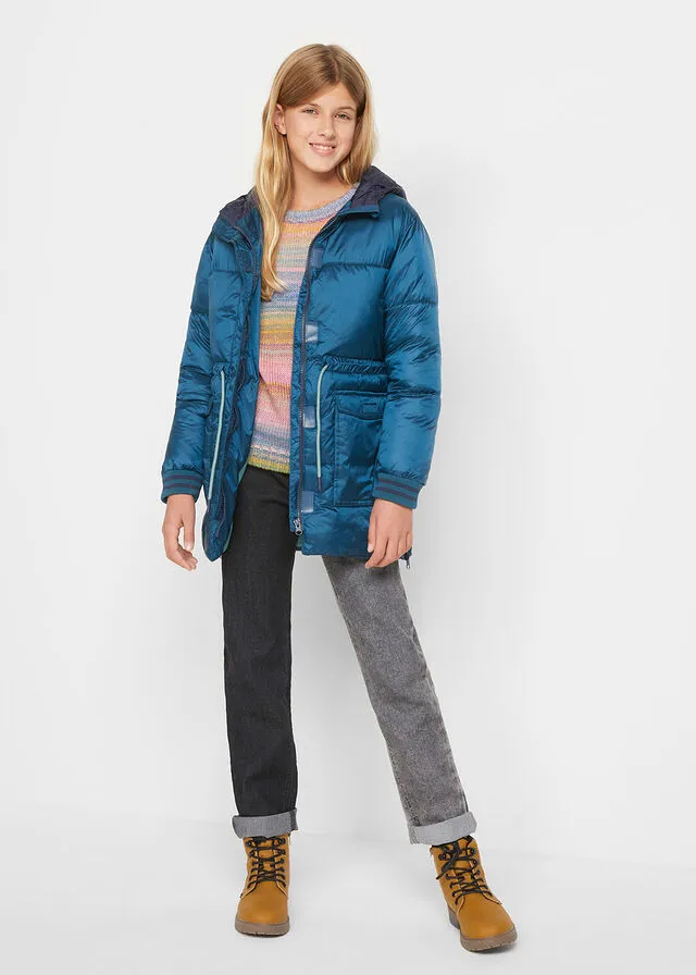 Parka fake down para niñas Petróleo azul