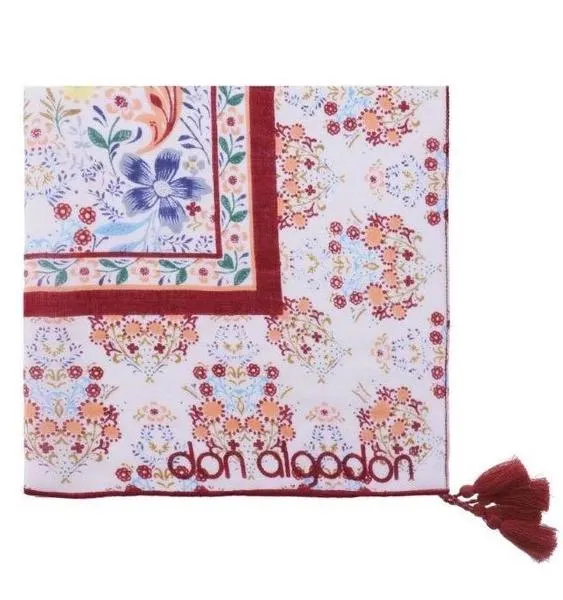 pañuelo don algodon beis y rojo flores pequeñas