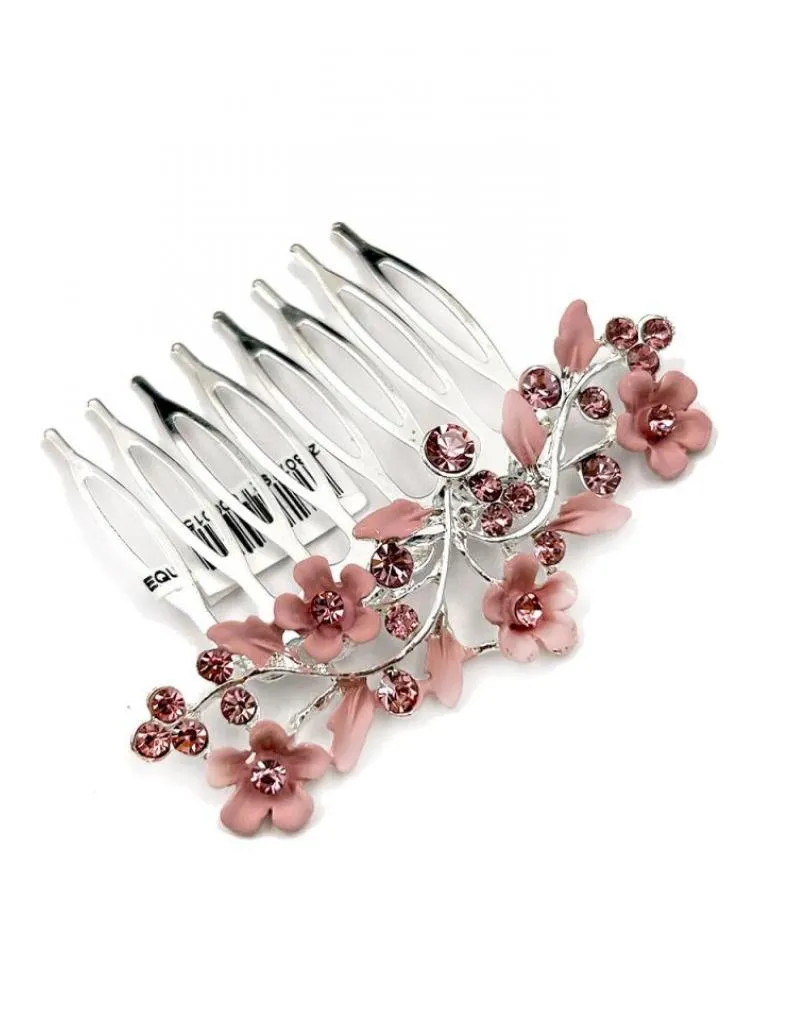 PEINETAS ROSAS PEQUEÑAS PARA BODAS CON FLORECITAS Y DESTELLOS CRISTAL