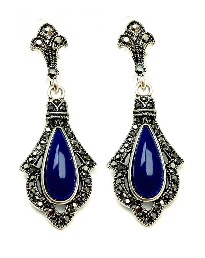 PENDIENTES DE MUJER LARGOS AZULONES DISEÑO ANTIGUO