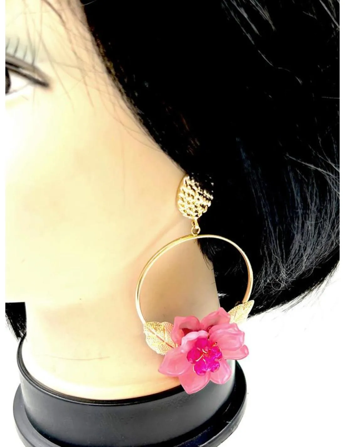 PENDIENTES FLAMENCA FUCSIAS CON AROS GRANDES PARA LA FERIA
